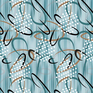 Seamless Modern Abstract Pattern, Colored Curves with Dots on Lined Background.