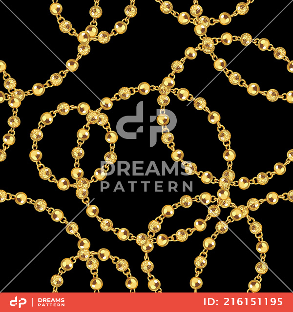 Seamless Pattern of Circular Golden Chains on Black Ready for Textile Prints.