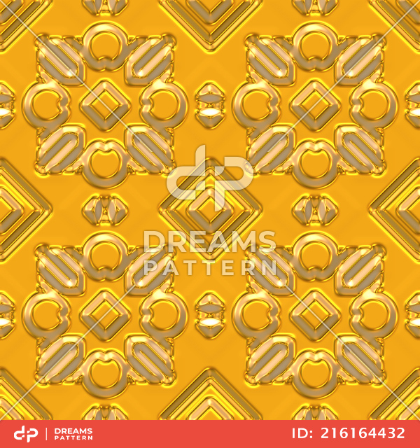 Luxury Golden Geometric Pattern, Seamless 3D Rendering Texture Ready for Textile Prints.