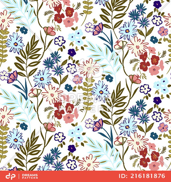 Seamless Modern Hand Drawn Floral Pattern, Elegant Design for Fashion Prints.