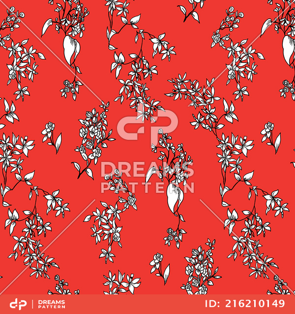 Seamless Floral Pattern, Small Hand Drawn Flowers with Leaves Ready for Textile Prints.