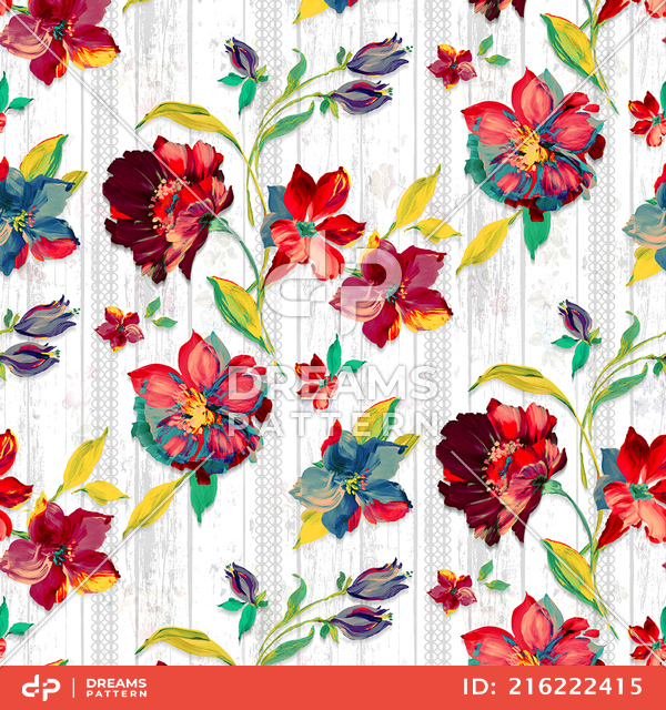 Seamless Watercolor Floral Design on White Background Ready for Textile Prints.