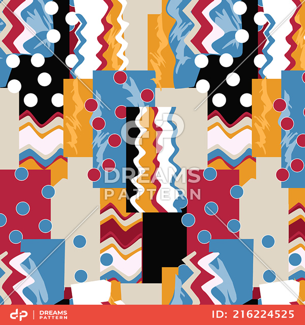 Seamless Modern Abstract Pattern, Colorful Squares and Circles Ready for Textile Prints.