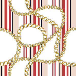 Seamless Pattern with Golden Chains and Red Lines on Black Background.
