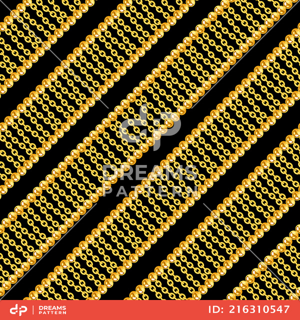 Seamless Pattern of Golden Chains Designed with diagonal form Ready for Textile Prints.