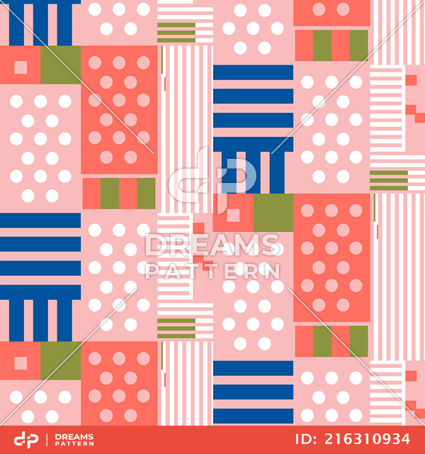 Seamless Stripes and Dots, Colored Mixed Pattern Ready for Textile Prints.