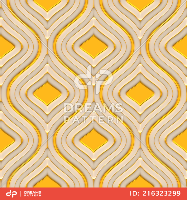 Luxury Golden Geometric Pattern, Seamless 3D Rendering Texture Ready for Textile Prints.