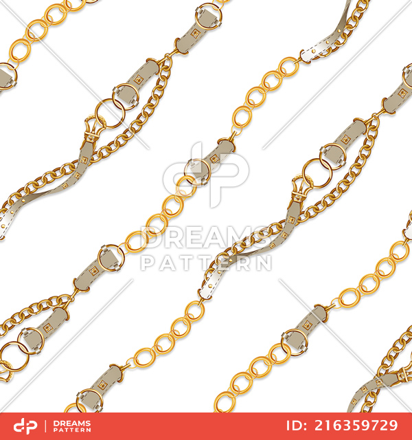 Seamless Pattern of Chains and Belts. Curved Waves, Designed with diagonal form.