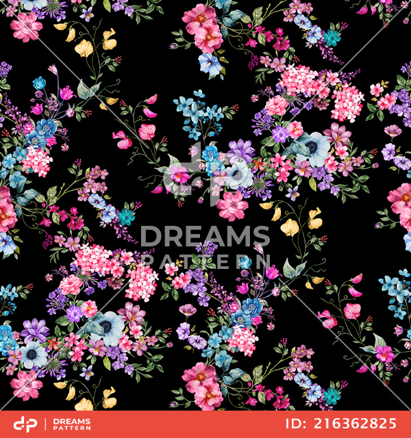 Seamless Watercolor Floral Pattern, Beautiful Small Flowers Ready for Textile Prints.