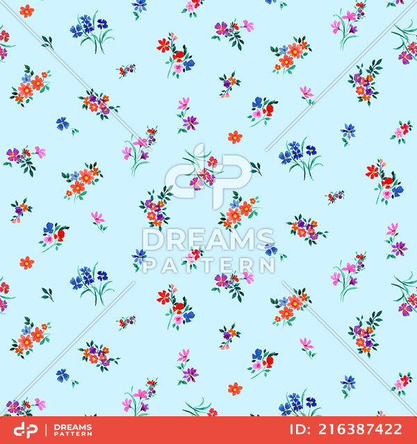 Seamless Multicolor Mini Floral Pattern, Romantic Flowers Bouquet Design for Prints.