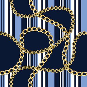 Seamless Pattern with Golden Chains and Red Lines on Dark Blue Background.