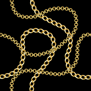 Seamless Pattern with Golden Chains on Black Background.