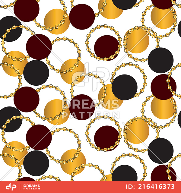 Seamless Pattern of Golden Chains and Colored Circles, Ready for Textile Prints.