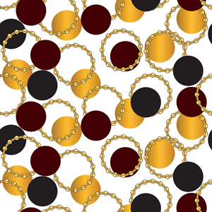 Seamless Pattern of Golden Chains and Colored Circles, Ready for Textile Prints.