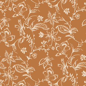 Seamless Hand Drawn Flowers with Leaves. Repeating Pattern on Brown Background.