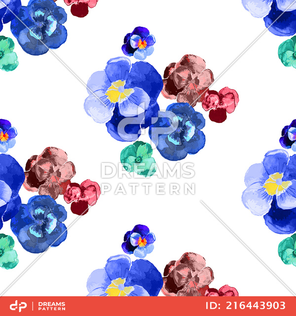 Seamless Watercolor Flowers on White Background Ready For Textile Prints.