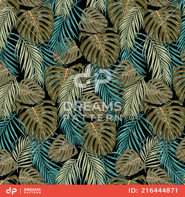 Seamless Tropical Leaves Pattern, Colorful Palm leaves Designed for Textile Print.