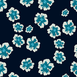 Seamlees Hand Drawn Flowers, on Dark Blue Background, Ready for Textile Prints.
