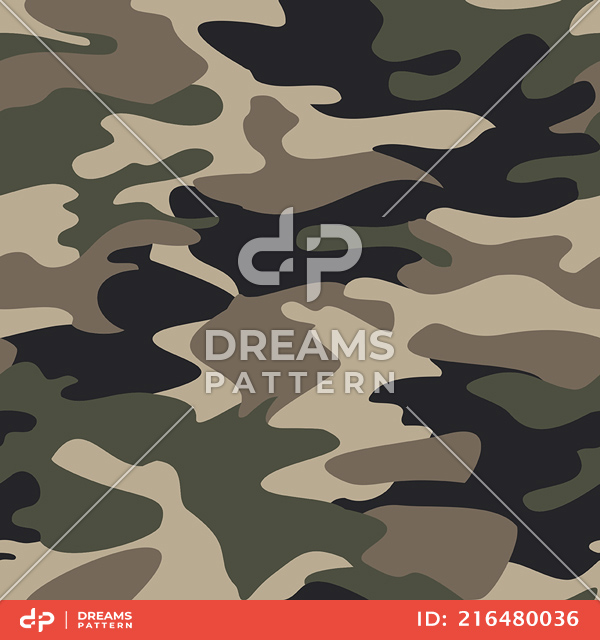 Seamless Army Camouflage, Colored Military Background Ready for Textile Prints.