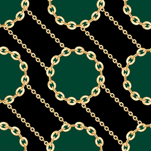 Seamless Circle Shaped Golden Chains on Black, Ready for Textile Prints.