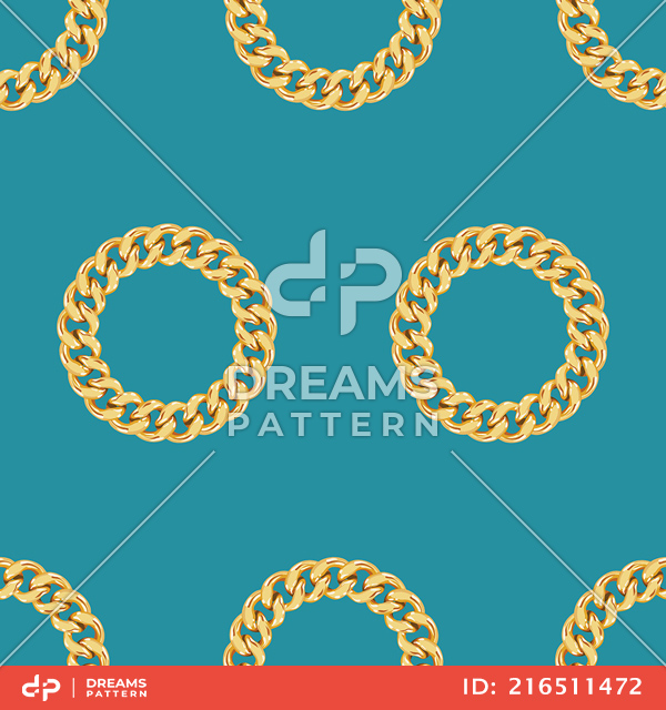 Seamless Circle Shaped Golden Chains, Repeated Design Ready for Textile Prints.