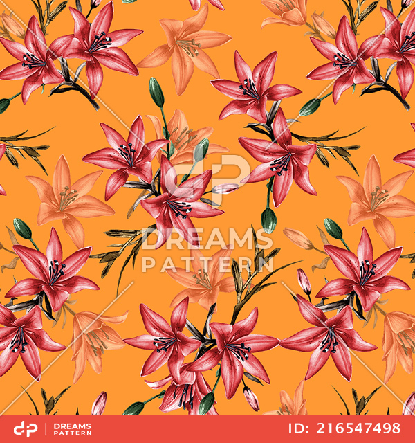 Seamless Floral Pattern with Leaves, Colorful Flowers Design Ready for Textile Prints.