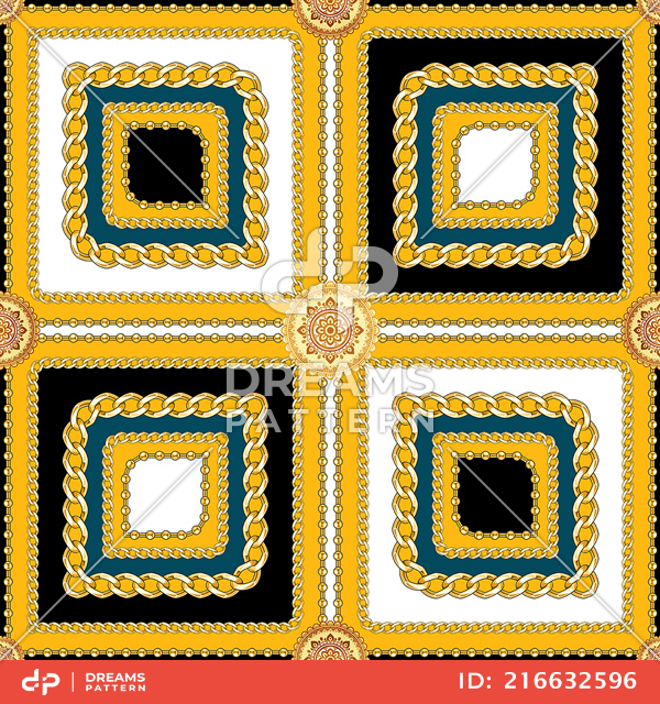 Seamless Golden Chains Pattern, on Colored Background. Ready for Textile Print.