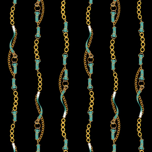 Seamless Pattern of Golden Chains and Green Belts, on White Background.