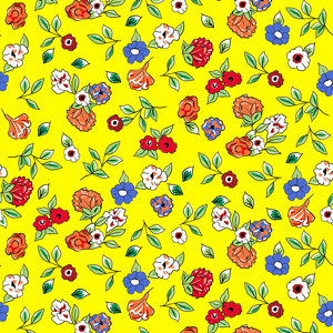 Small Hand Drawn Flowers, Seamless Spring Pattern on Yellow Background.