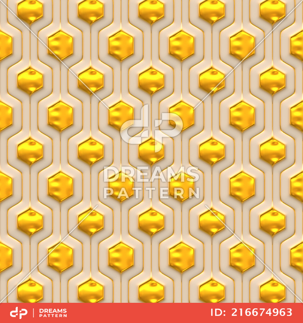 Luxury Golden Geometric Pattern, Seamless 3D Rendering Texture Ready for Textile Prints.