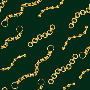 Seamless Golden Chains, Luxury Pattern on Dark Green Background.
