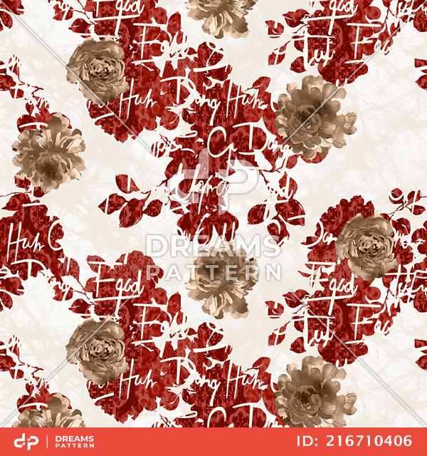 Seamless Floral Design, Textured Pattern with Hand Writing, Ready for Textile Prints.