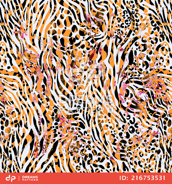 Seamless Colored Animal Skin Pattern, Mixed Watercolor Effect Design.