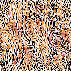 Seamless Colored Animal Skin Pattern, Mixed Watercolor Effect Design.