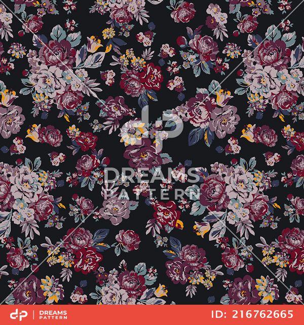 Watercolor Illustration Seamless Flowers Pattern. Ready for Textile Prints.
