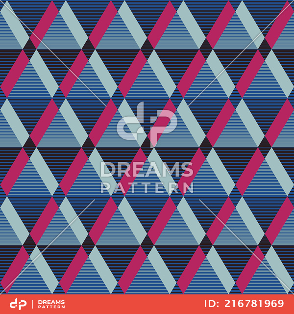 Repeated Colorful Geometric Design, Seamless Pattern of Lined Triangles Ready for Textile Prints.