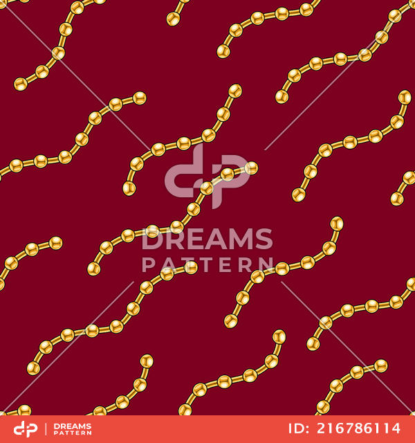 Seamless Golden Chains, Luxury Pattern on Red Background.