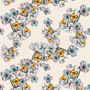 Seamless Hand Drawn Flowers Pattern, Repeated Illustration Ready for Textile Prints.