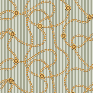 Seamless Pattern with Golden Chains on Light Lined Background.
