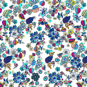 Seamless Colored Floral Pattern with Leaves. Small Flowers Design Ready for Textile Prints.