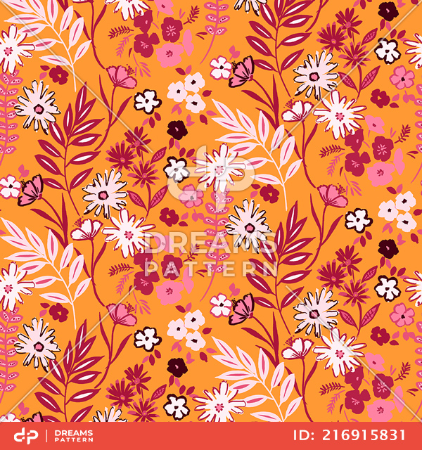 Seamless Modern Hand Drawn Floral Pattern, Elegant Design for Fashion Prints.