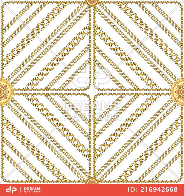 Seamless Golden Chains Pattern, on White Background. Ready for Textile Print.