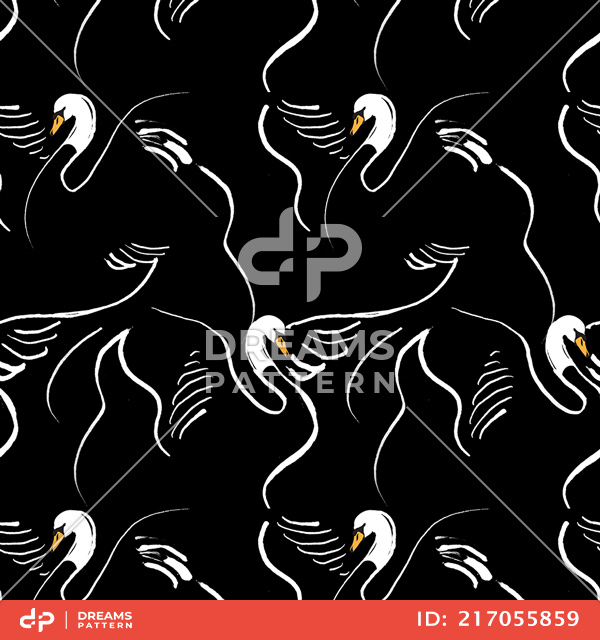 Seamless Hand Painted White Swans Pattern, For Wallpaper, Pattern Fills and Fabric Prints.