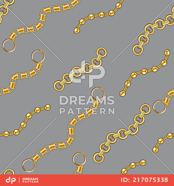 Seamless Golden Chains, Luxury Pattern on Gray Background.