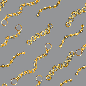 Seamless Golden Chains, Luxury Pattern on Gray Background.