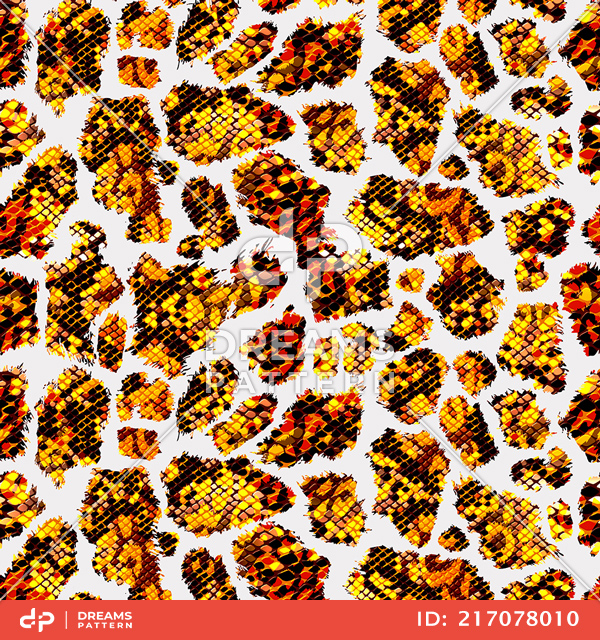 Seamless Mix Snake and Leopard Skin Pattern, Abstract Texture with Gold Colors.