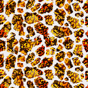 Seamless Mix Snake and Leopard Skin Pattern, Abstract Texture with Gold Colors.
