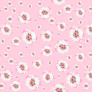 Small Hand Drawn White Flowers, Seamless Spring Pattern on Light Pink Background.