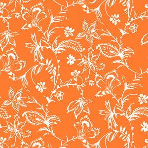 Seamless Hand Drawn Flowers with Leaves. Repeating Pattern on Orange Background.