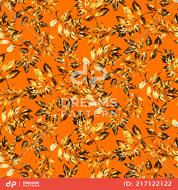 Seamless Leaves Pattern on Orange Background, Modern Style Ready for Textile Prints.